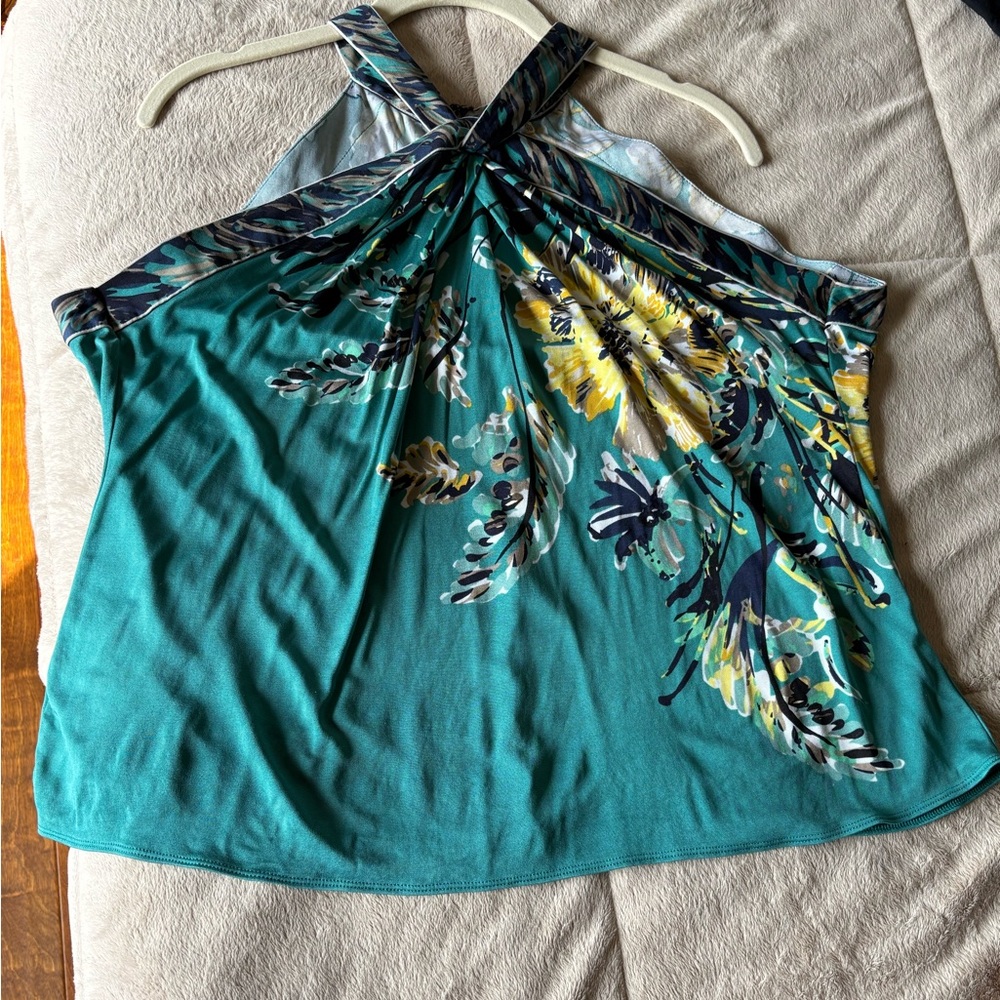 Elie Tahari 100% Silk Teal Floral Camisole